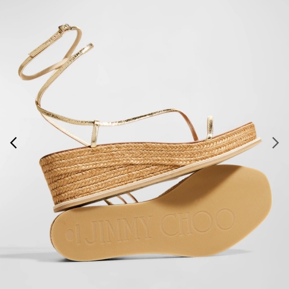 Jimmy Choo Drive 60 Metallic Wedge Espadrille Strappy Sandal Shoe Women's 42 - Picture 2 of 13